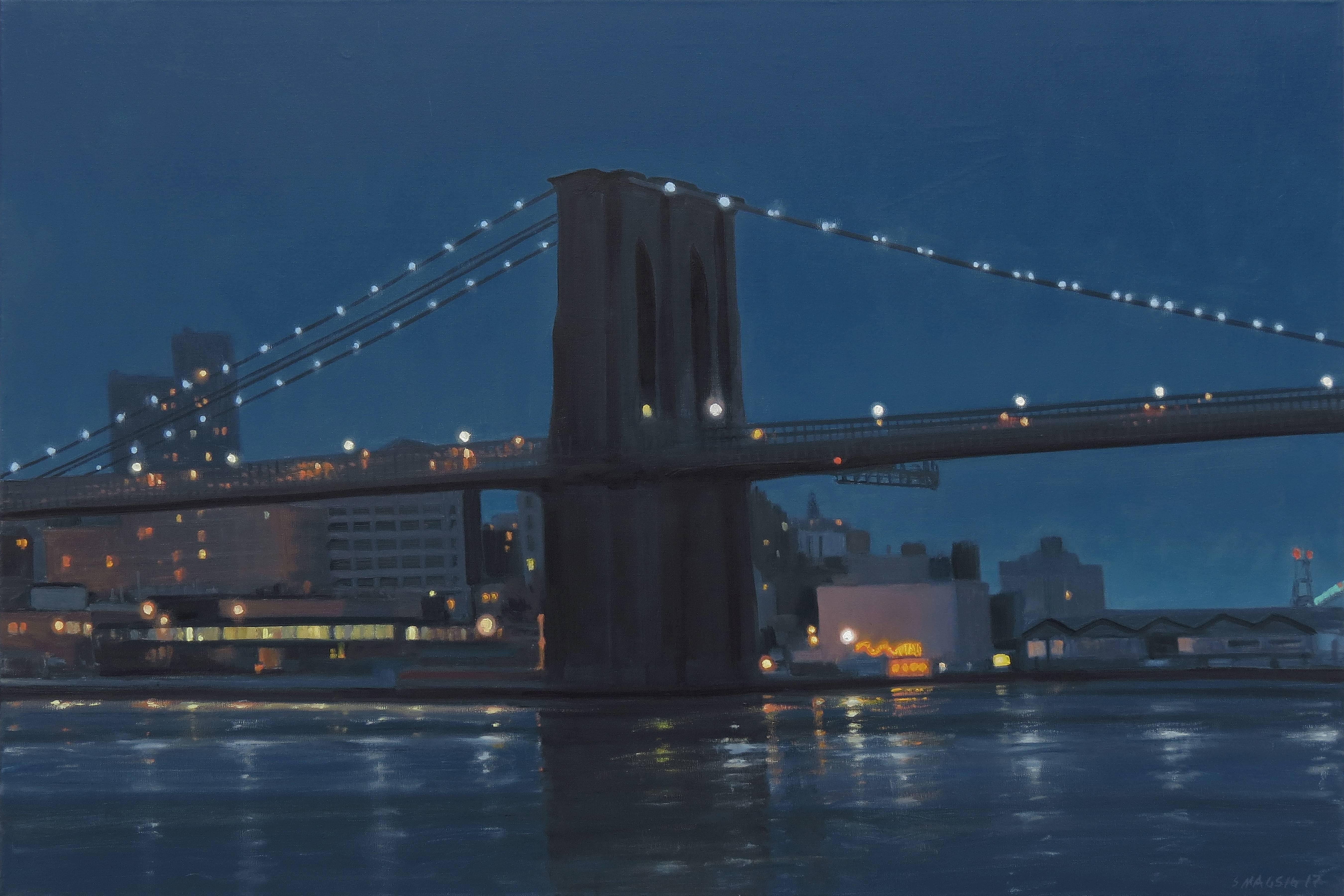 Stephen Magsig Landscape Painting - Brooklyn Bridge Nocturne