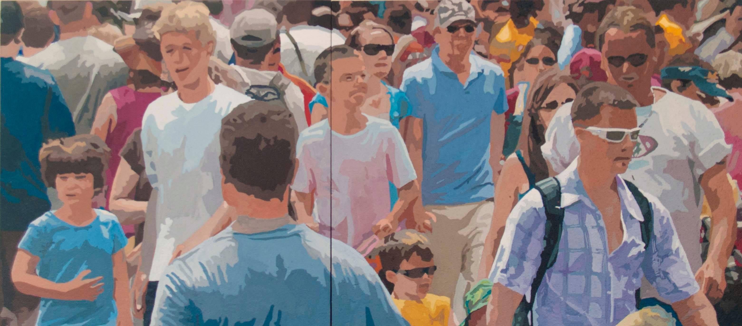 James Oliver Figurative Painting - Crowd (Composition #11), Framed