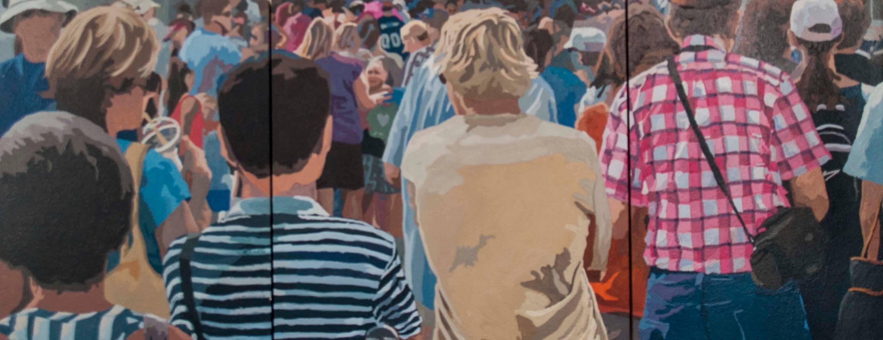 James Oliver Figurative Painting - Crowd (Composition # 15), Framed