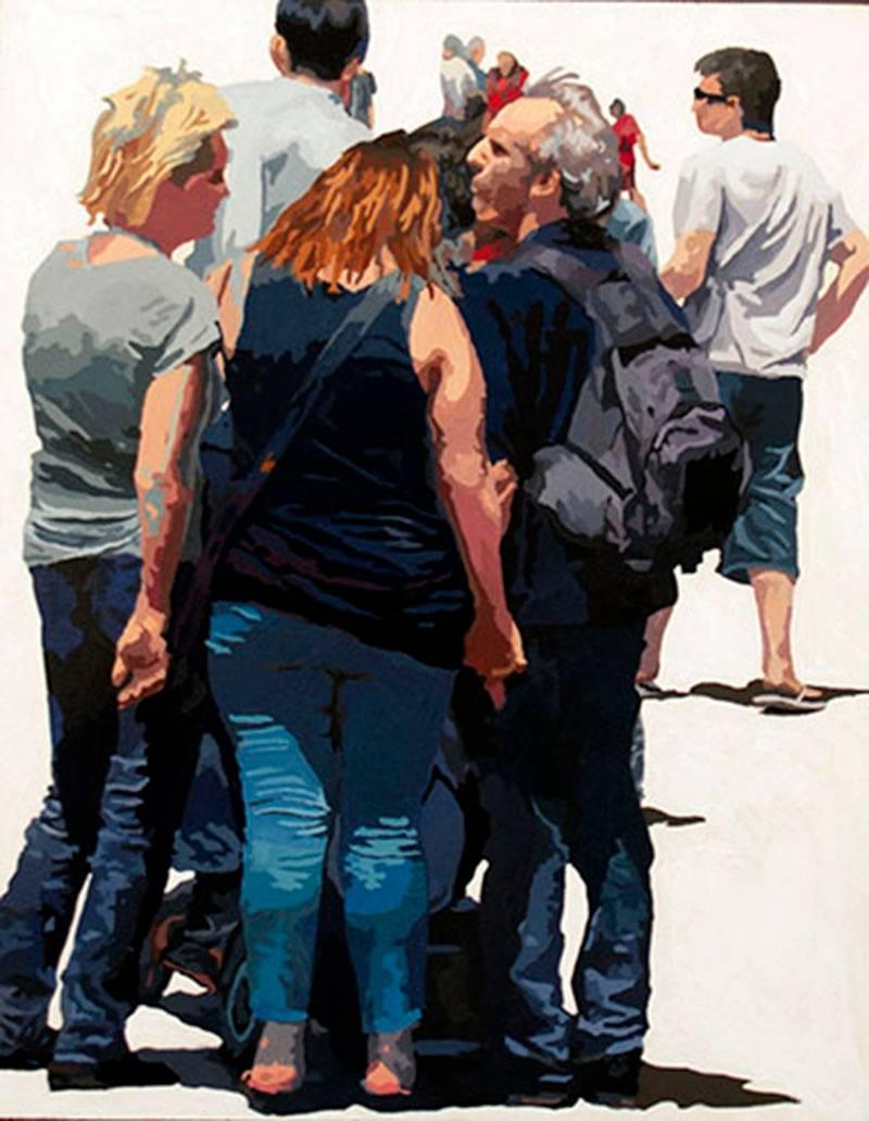 James Oliver Figurative Painting - Crowd (Composition #19), Framed