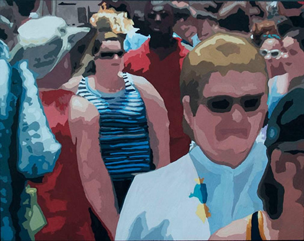 James Oliver Figurative Painting - Crowd (Composition #17), Framed