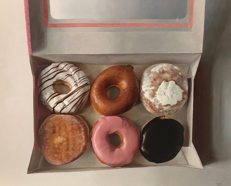 Gina Minichino Still-Life Painting - Donut Six Pack, Framed