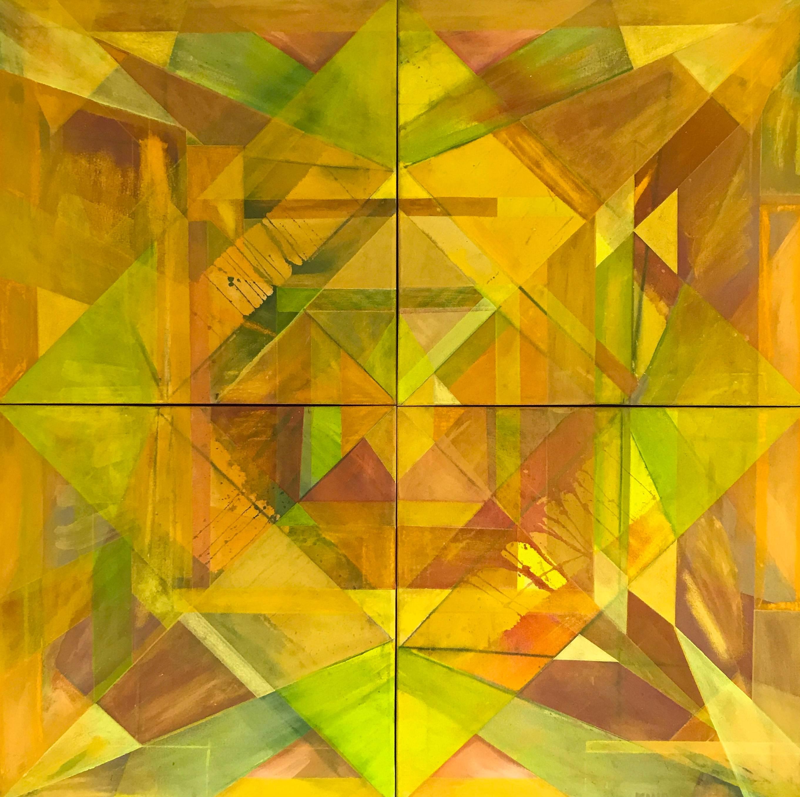 Abstract Painting Steven Kinder - Jaune, encadré