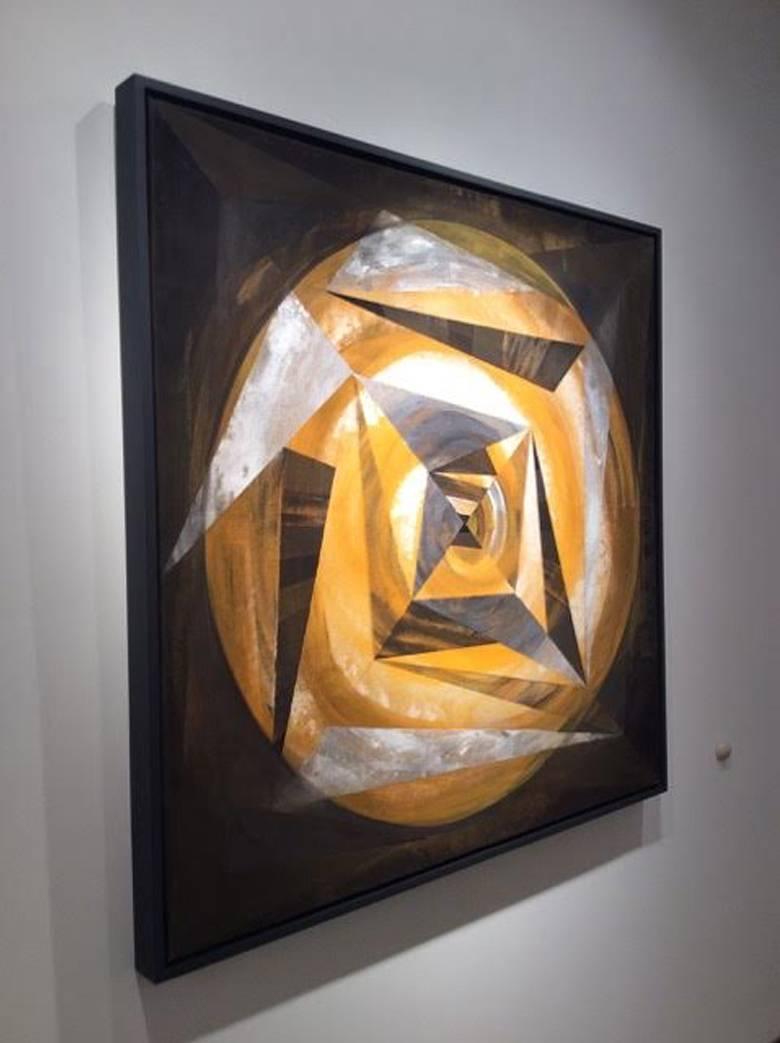 Yellow Circle, Framed - Painting by Steven Kinder