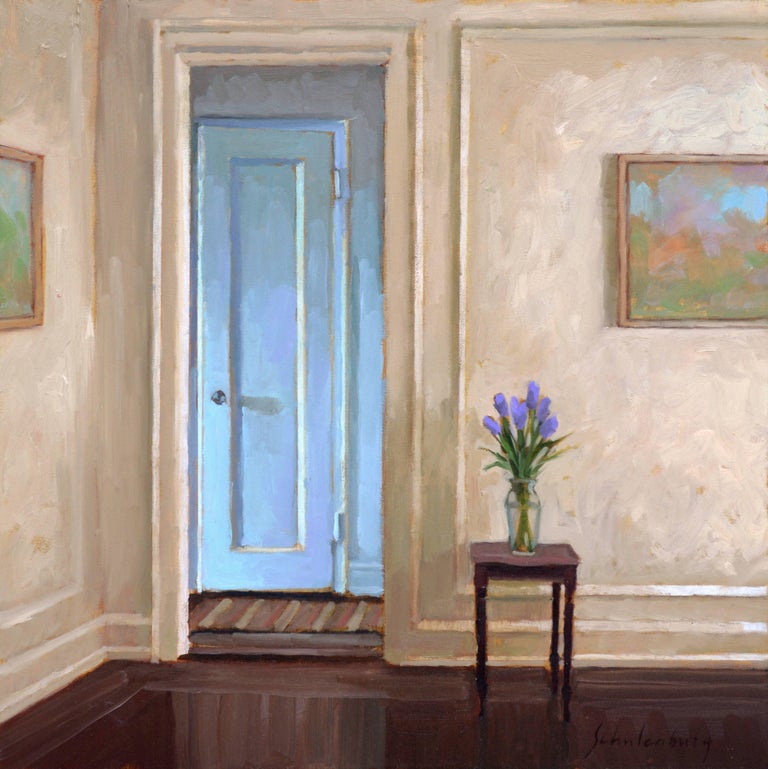 Paul Schulenburg Interior Painting - Purple Tulips by the Door, Framed