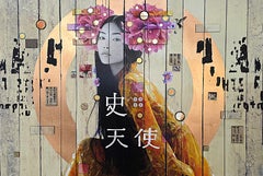 History of Angels - Figurative Asian influence mural art on Canvas