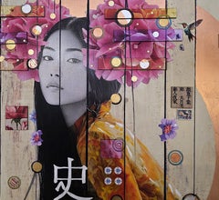 History of Angels - Figurative Asian influence mural art on Canvas