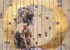 Silver Rain - Figurative Asian influence mural art on Canvas
