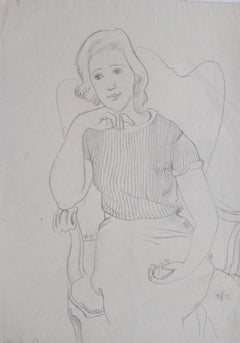 August Wilhelm Dressler Zeichnung „Junge Frau in einem Sessel sitzt“, 1933