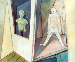 Peinture à l'huile Walter Wellenstein "Bodenraum" (espace solaire) 1953