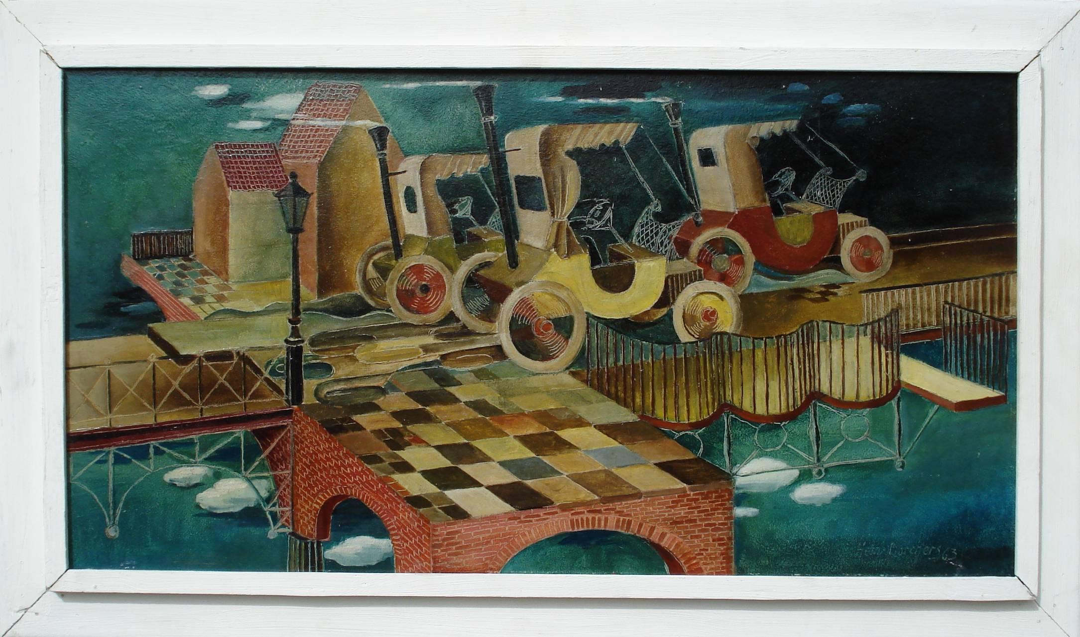 Oil on hardboard, 1963, by Heinz Borchers ( 1898-1972 ), Germany. Signed and dated lower right: Heinz Borchers 63. Framed. 15.75 x 29.53 in ( 40 x 75 cm )
Provenance: estate of the artist
