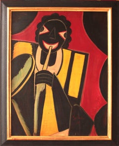 "Musicista jazz" Pittura a olio del 1930 di Hugó Scheiber