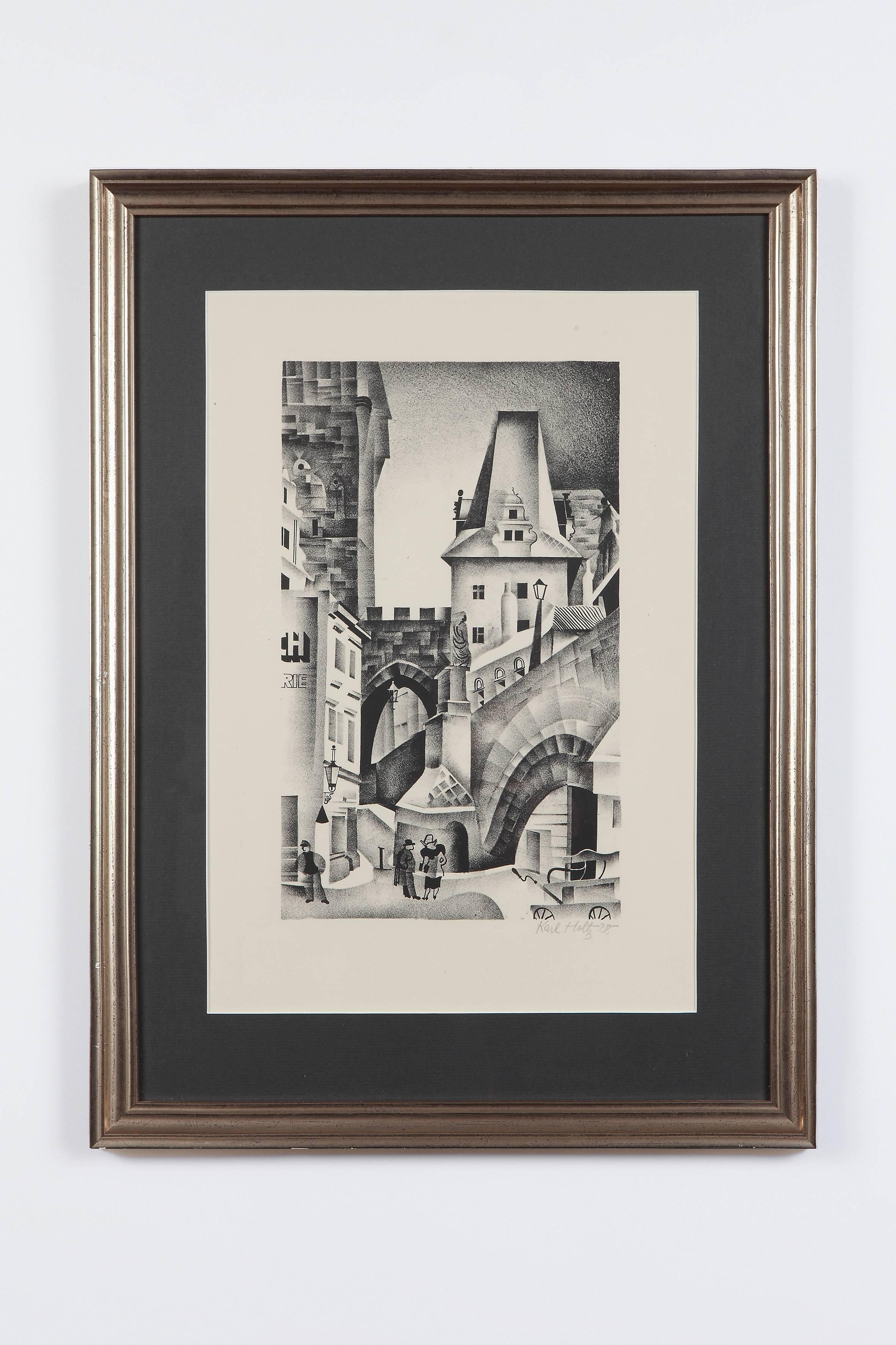 Lithograph, 1928 by Karl Holtz ( Germany ). Signed and dated lower right: Karl Holtz 28. Framed. Dimensions: 13.19 x 8.27 in ( 33,5 x 21 cm )
