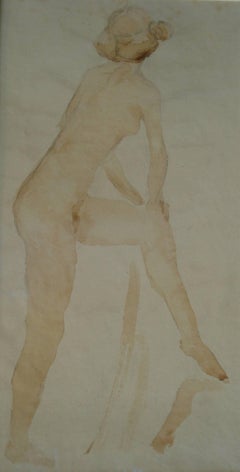 Karl Albiker "Weiblicher Rückenakt" Watercolor on Paper