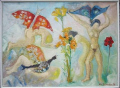 "Les Femmes Papillons" Oil Painting 1979 by Helene de Beauvoir