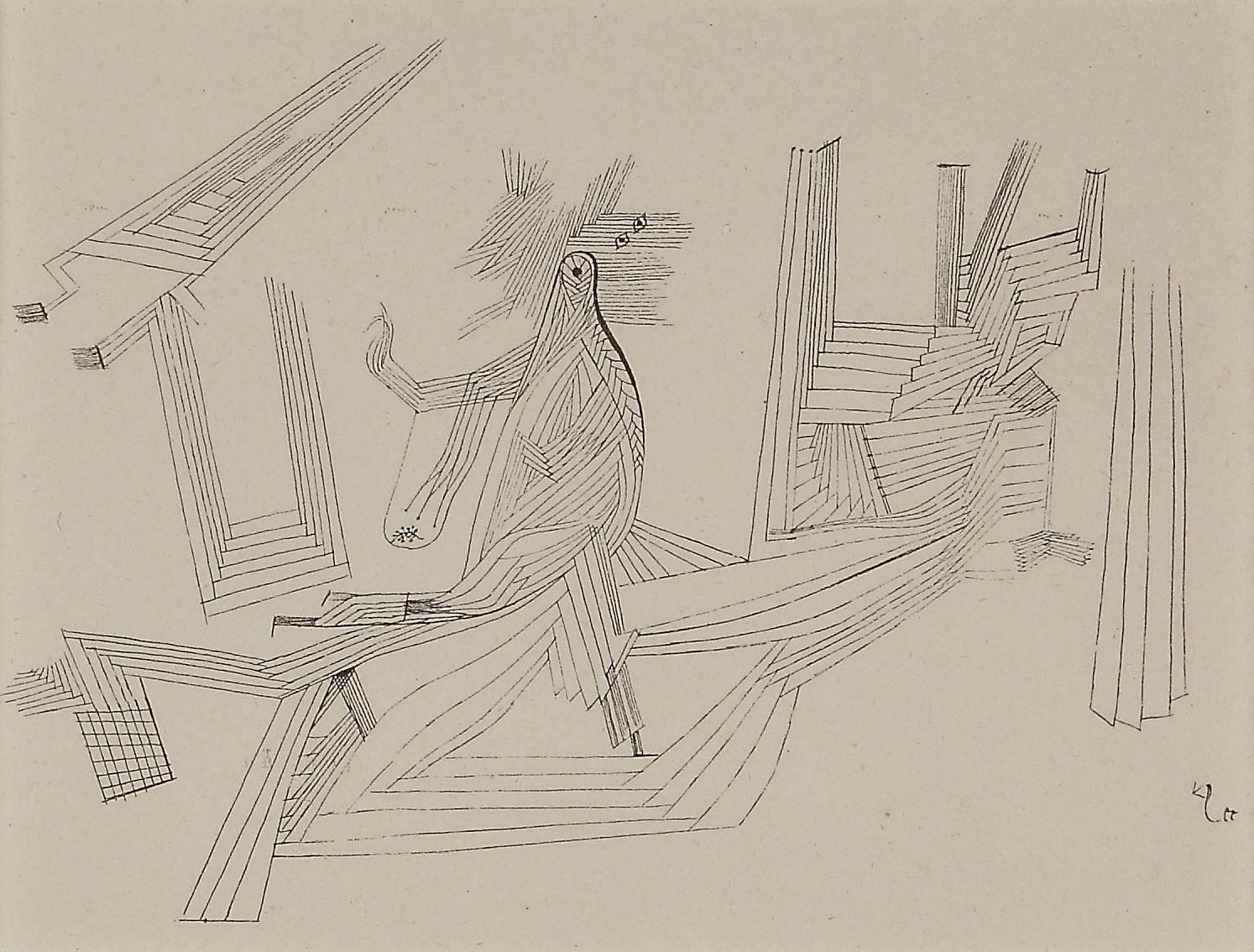 Figurative Print (after) Paul Klee - Gravure de Paul Klee « Die Szene mit der Laufenden » (La scène des Laufenden)