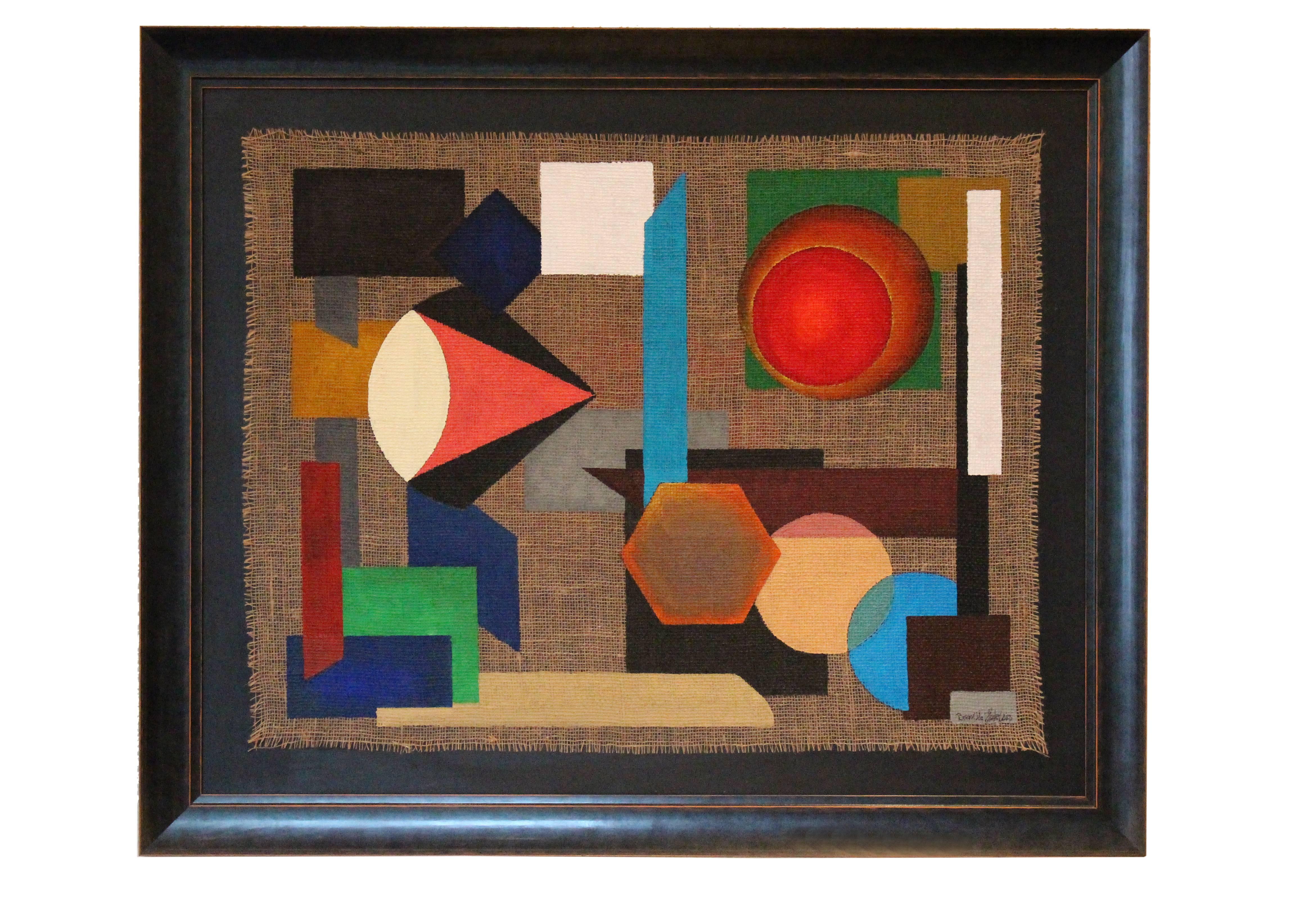 This is a very fine example of abstract art done on jute with acrylic paint. Dated and titled verso: Colors of Life 04/2014. Signed lower right: Baran Udo Haderlein 
Framed. Dimensions are: 27.17 x 35.04 in ( 69 x 89 cm ). It comes directly from the