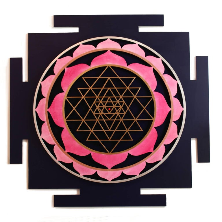 Udo Haderlein Sri Yantra Acrylic Paint On Wood Panel By Udo