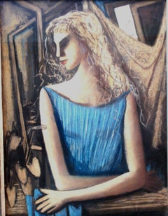 Pastel Horst Strempel "Mdchen am Fenster" (Une fille à la fenêtre ), 1958