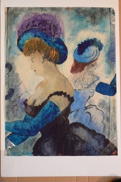 Aquarell-Gouache-Gemälde "Dame in Ballroben" von Hardhard Klepper, 1947