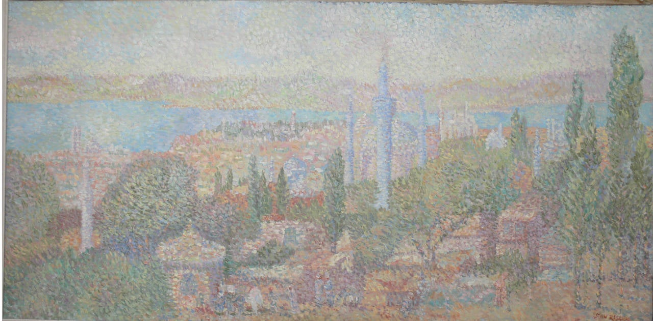 Ölgemälde auf Leinwand "Ein Blick über Istanbul", 1951, von Reszka – Painting von Stan Reszka
