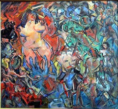 Pittura a olio "Striptease in a Berlin Bar" bei Heinrich Richter-Berlin, 1948