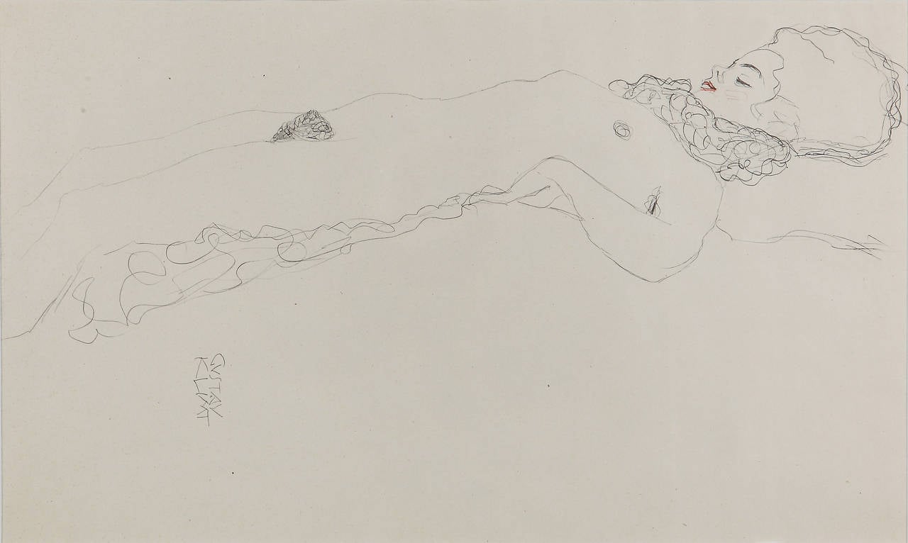 Gustav Klimt Figurative Print - Reclining Nude