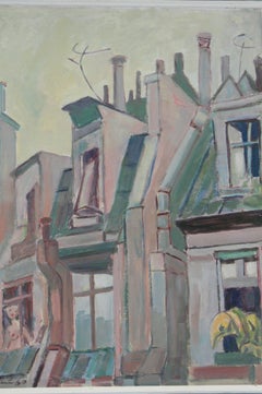 Huile sur panneau « Pariser Dcher » de Walter Wellenstein (Coqs à Paris ), 1960