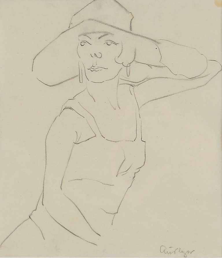 Rudolf Ausleger Zeichnung „Dame mit Hut“ (Dame mit Hut)