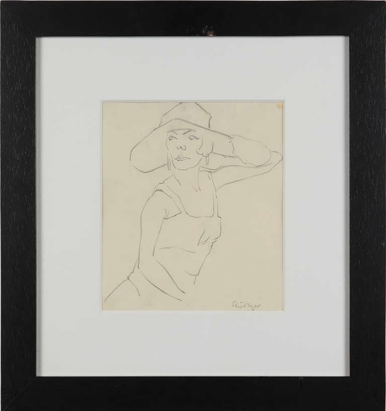 Rudolf Ausleger Drawing "Dame mit Hut" ( Lady with Hat )