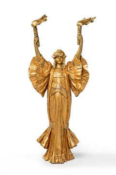 Art nouveau-Stil-Bronze „Danseuse au flambeaux“ von Agathon Lonard