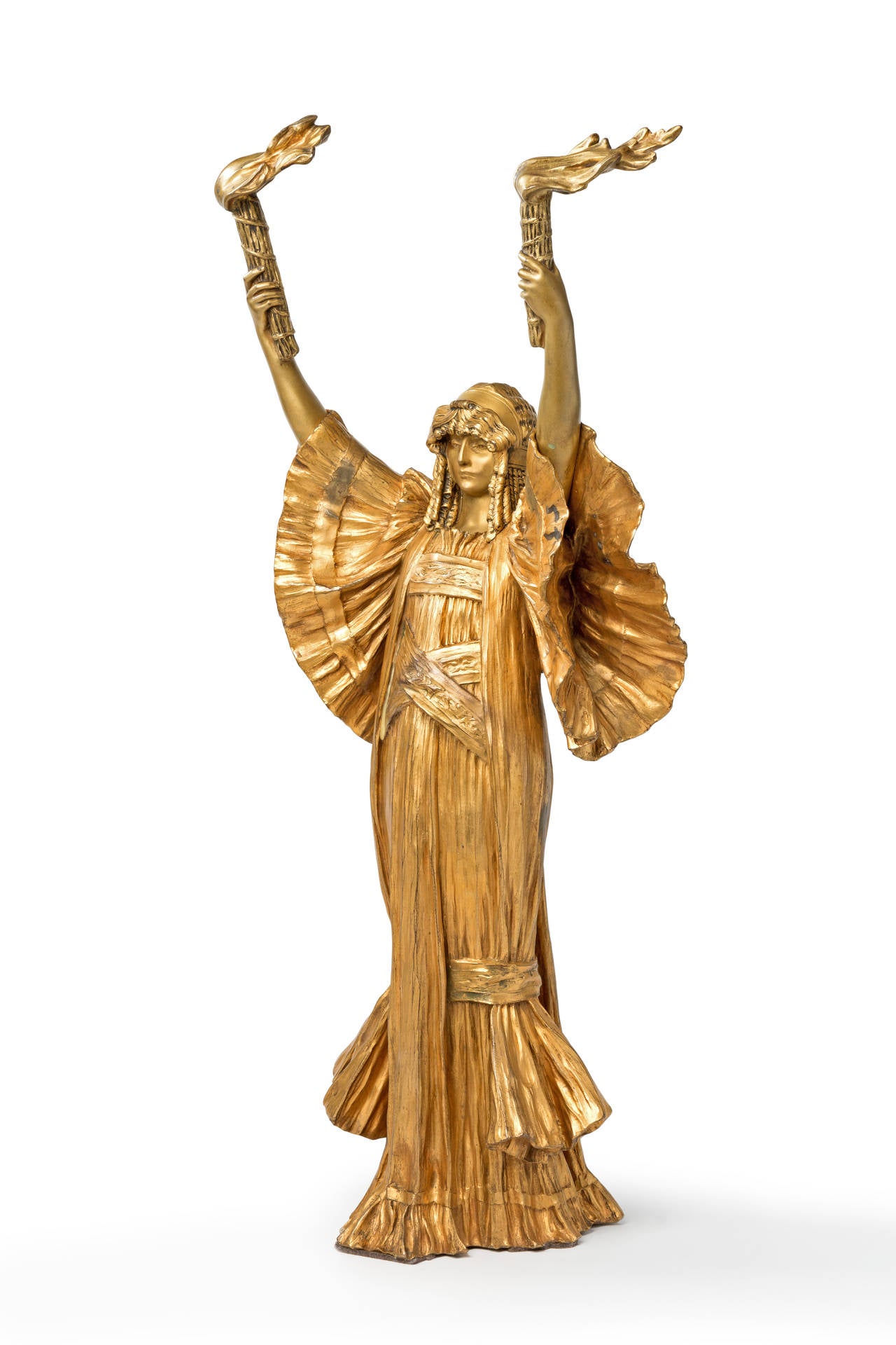 Art nouveau-Stil-Bronze „Danseuse au flambeaux“ von Agathon Lonard  – Sculpture von Agathon Léonard