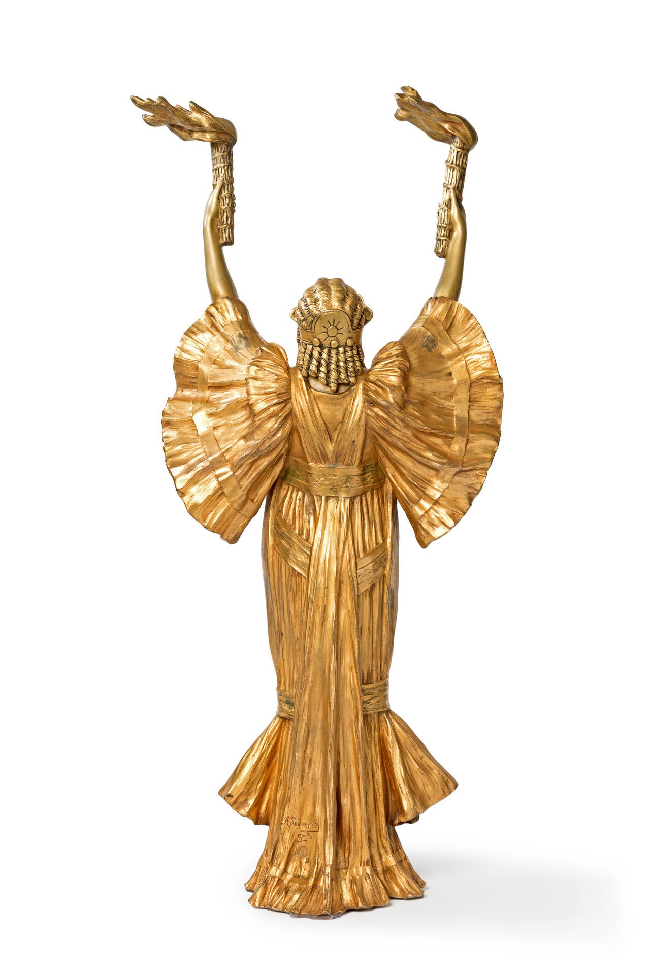 Art nouveau-Stil-Bronze „Danseuse au flambeaux“ von Agathon Lonard  (Gold), Figurative Sculpture, von Agathon Léonard