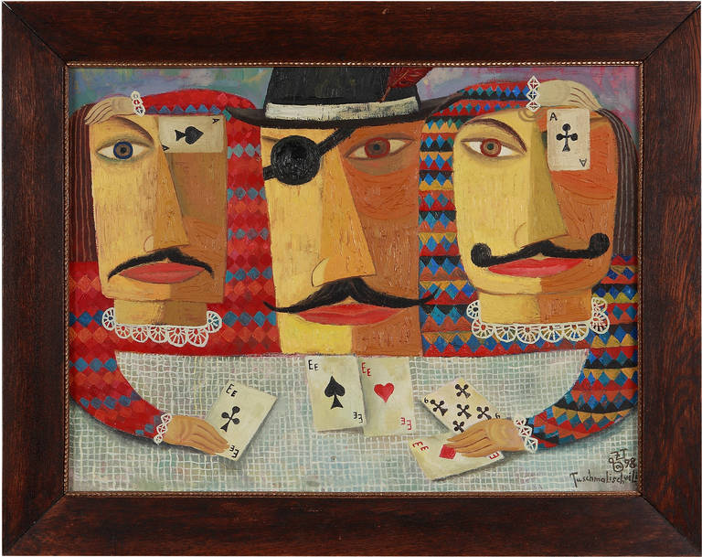 Zaza Tuschmalischwili Figurative Painting - Oil Painting "Kartenspieler" ( Card Player ) by Zaza Tuschmalischvili, 1998