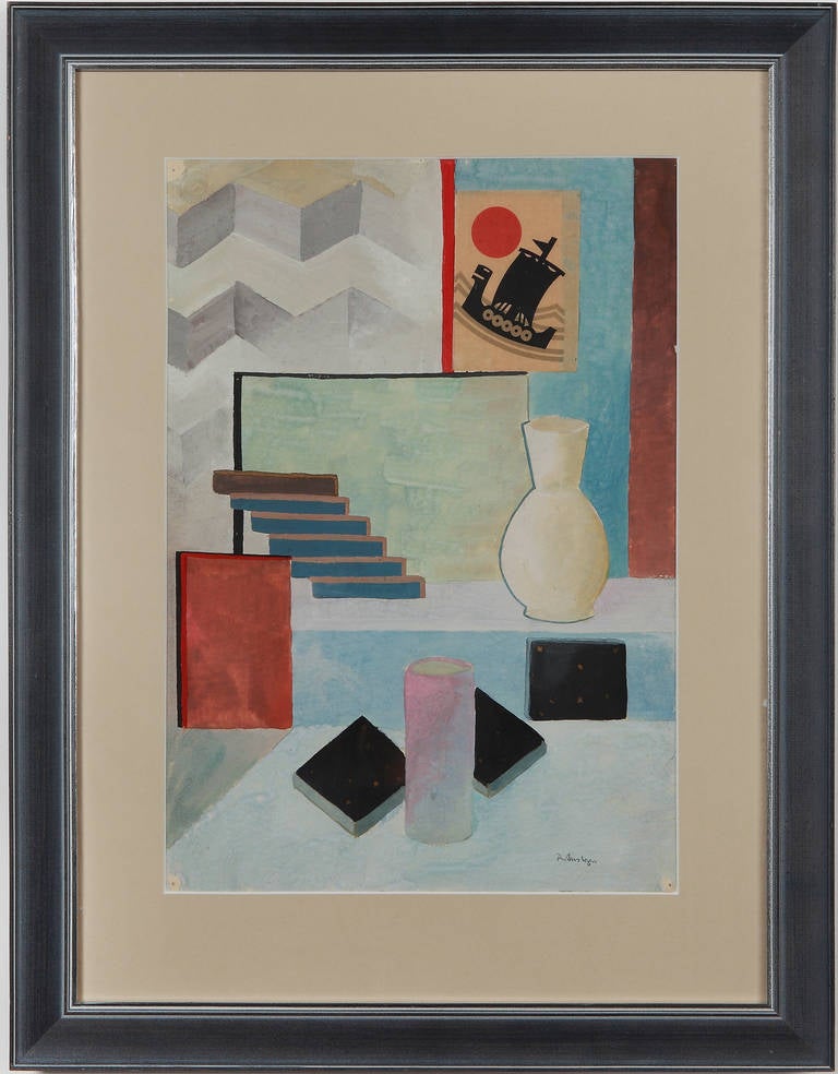 Tempera and collage by Rudolf Ausleger, Germany 1923. Signed lower right: R. Ausleger. Framed. Height: 14.17 in ( 36 cm ), Width: 9.92 in ( 25,2 cm )