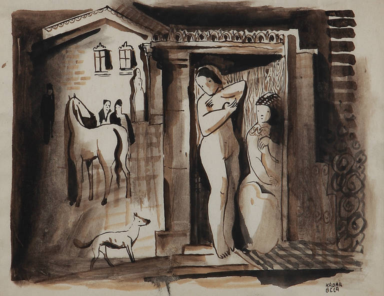 Bela Kadar, Tuschezeichnung „A Study with Female Nude“ (Studie mit weiblicher Haut), um 1930 im Angebot 1