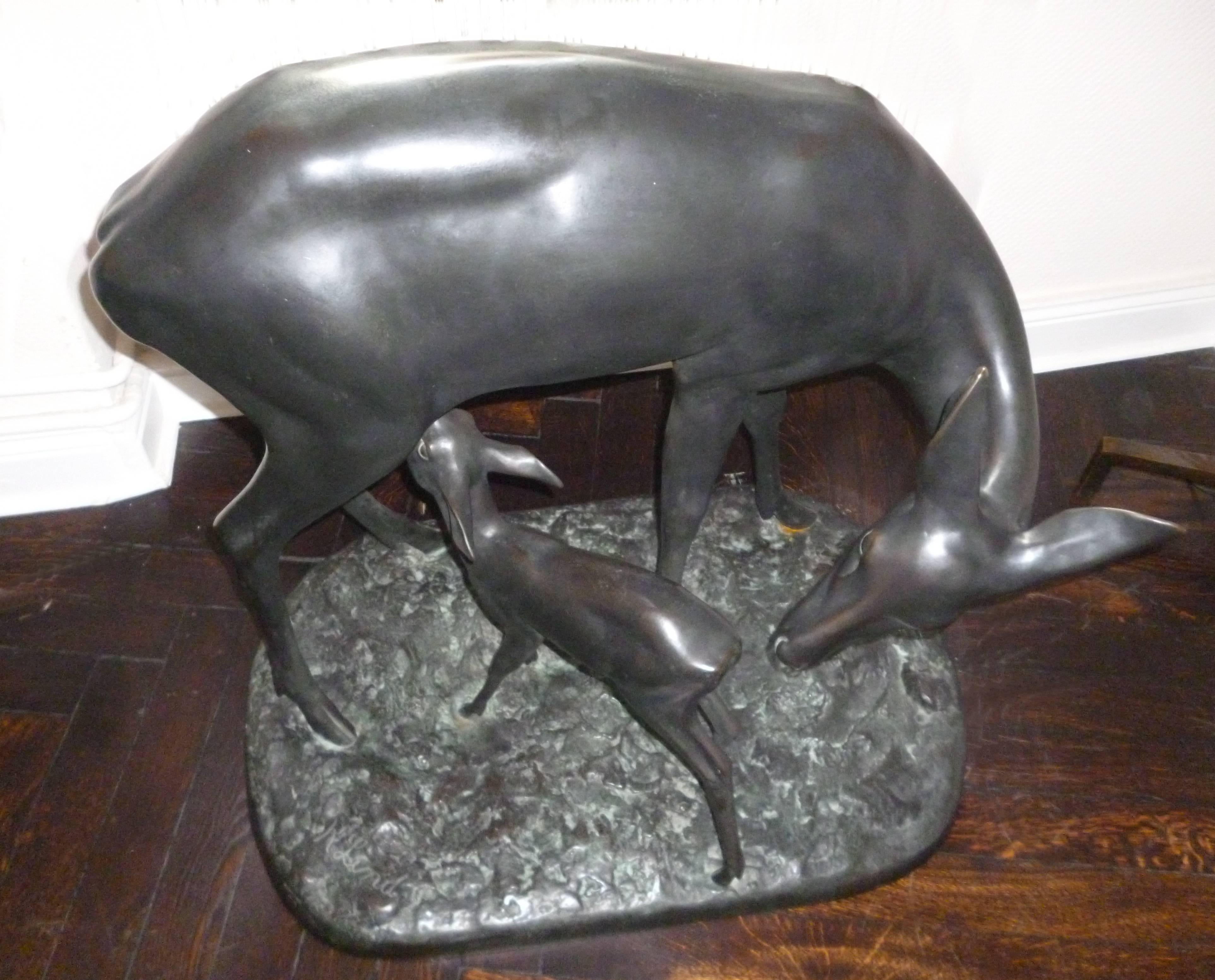 Bronze „ Hirsch mit Rehkitz“ aus Bronze von Karl Lind im Angebot 1