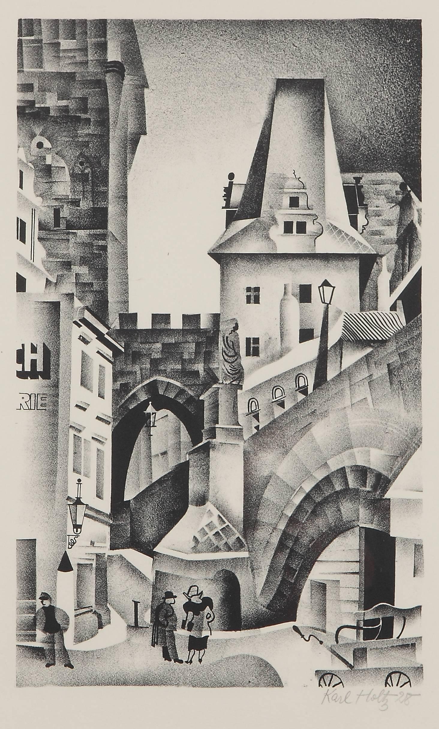 Lithograph, 1928 by Karl Holtz ( Germany ). Signed and dated lower right: Karl Holtz 28. Framed. Dimensions: 13.19 x 8.27 in ( 33,5 x 21 cm )
