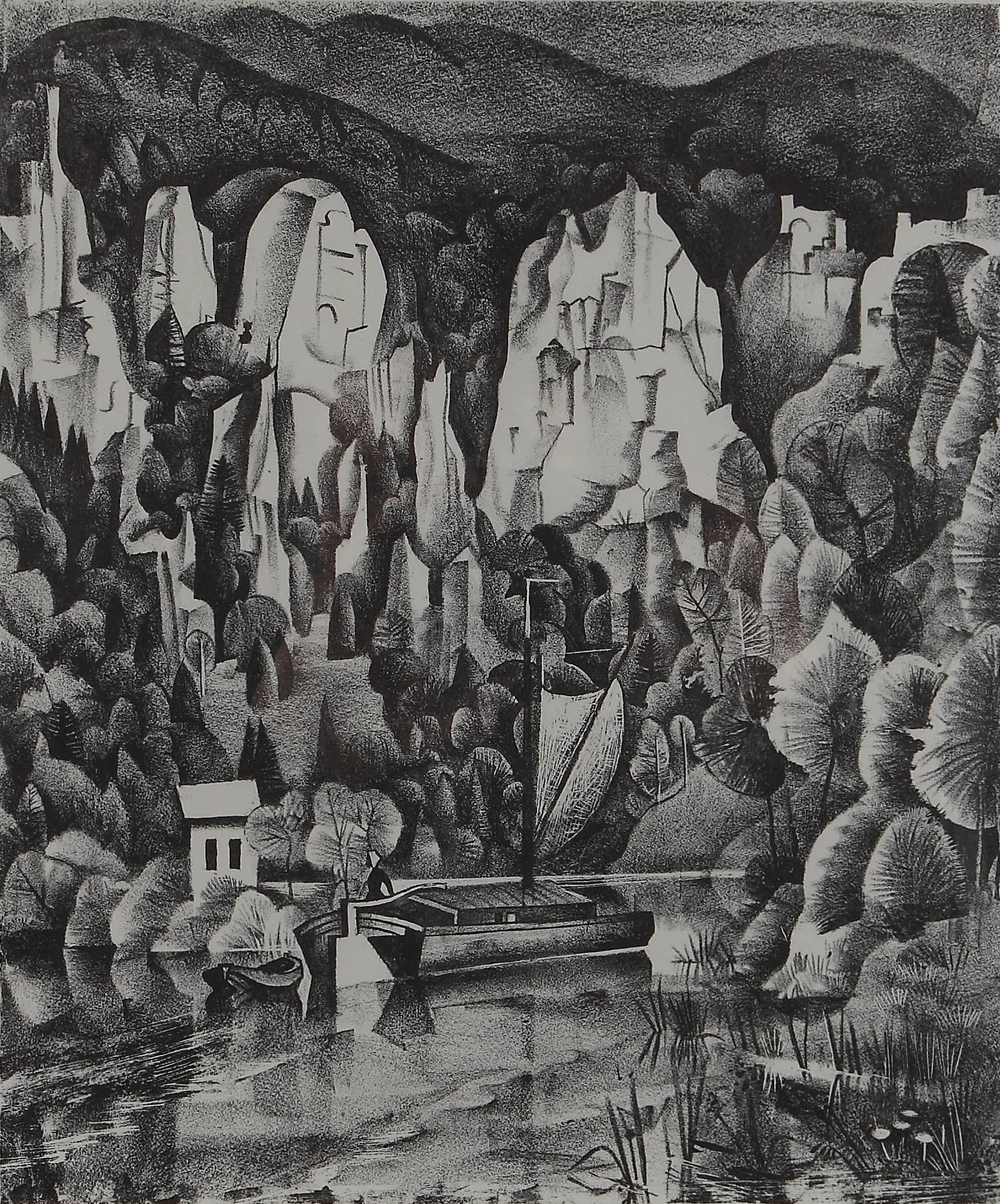 Karl Holtz Lithographie „Flusslandschaft“ ( Flusslandschaft) im Angebot 1