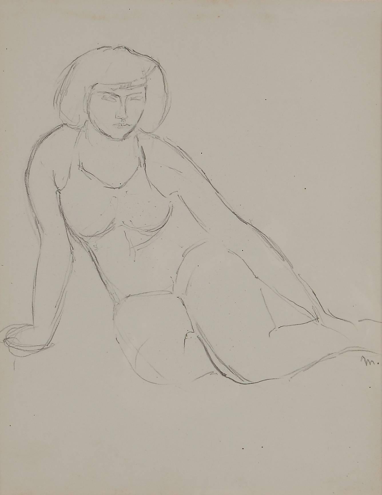 „“Sitzender weiblicher Akt““ Zeichnung von Abram Adolphe Milich, 1920er Jahre im Angebot 1
