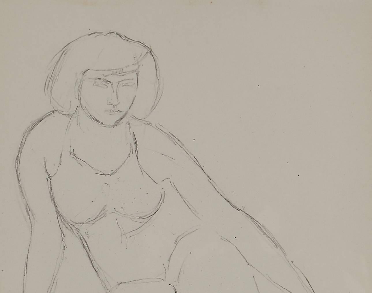 „“Sitzender weiblicher Akt““ Zeichnung von Abram Adolphe Milich, 1920er Jahre im Angebot 2
