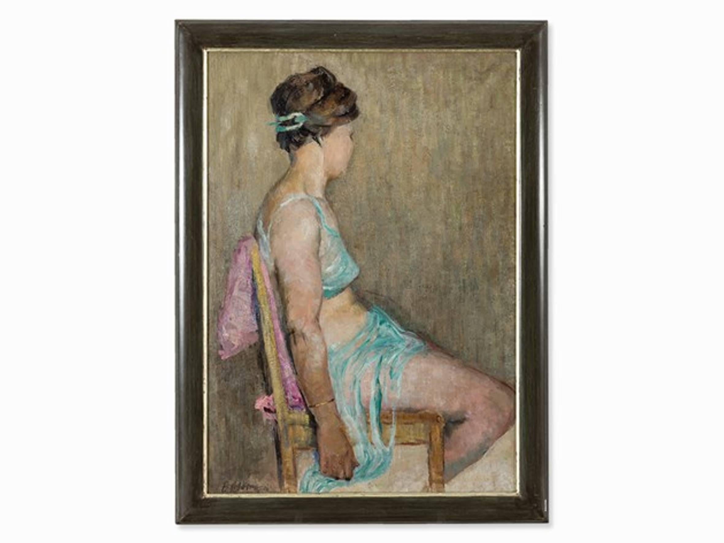 „Sitzende Tänzerin“ (Sitzende Tänzerin, sitzender Tänzerin) Ölgemälde von Viktor V. Adamkewitsch im Angebot 1