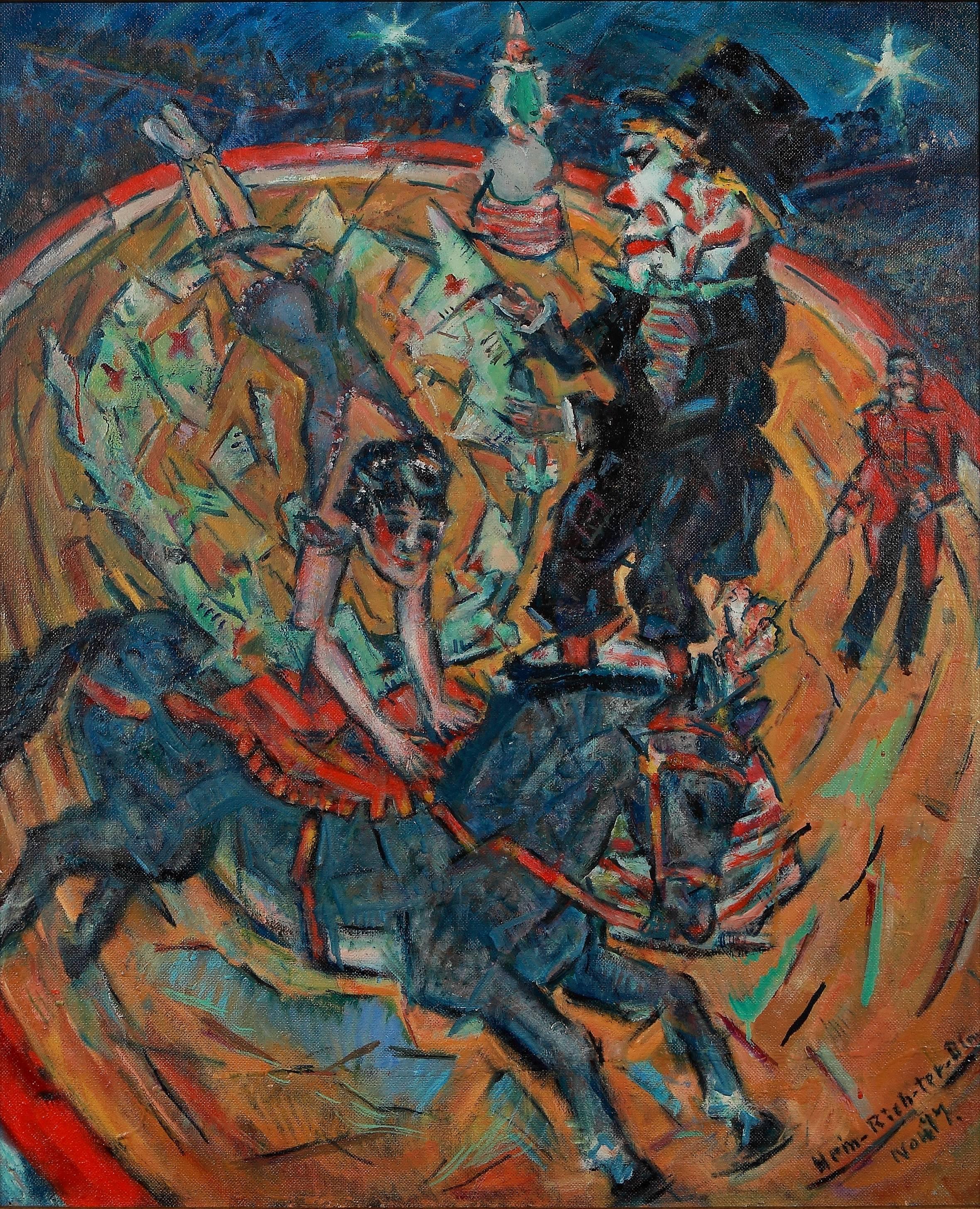 Heinrich Richter „Der alte Clown“ (Das alte Clown) Ölgemälde auf Karton, 1977 – Painting von Heinrich Richter (b.1884)