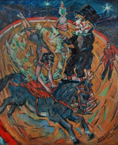 Heinrich Richter „Der alte Clown“ (Das alte Clown) Ölgemälde auf Karton, 1977