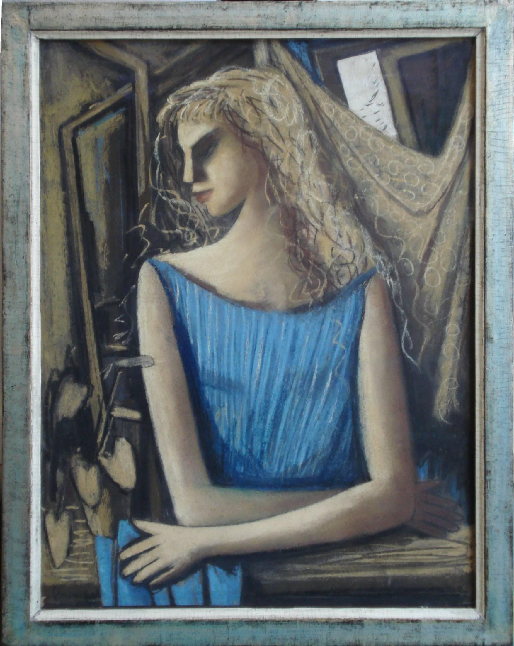 Horst Strempel Pastell „Mdchen am Fenster“ (Ein Mädchen am Fenster ), 1958 im Angebot 1