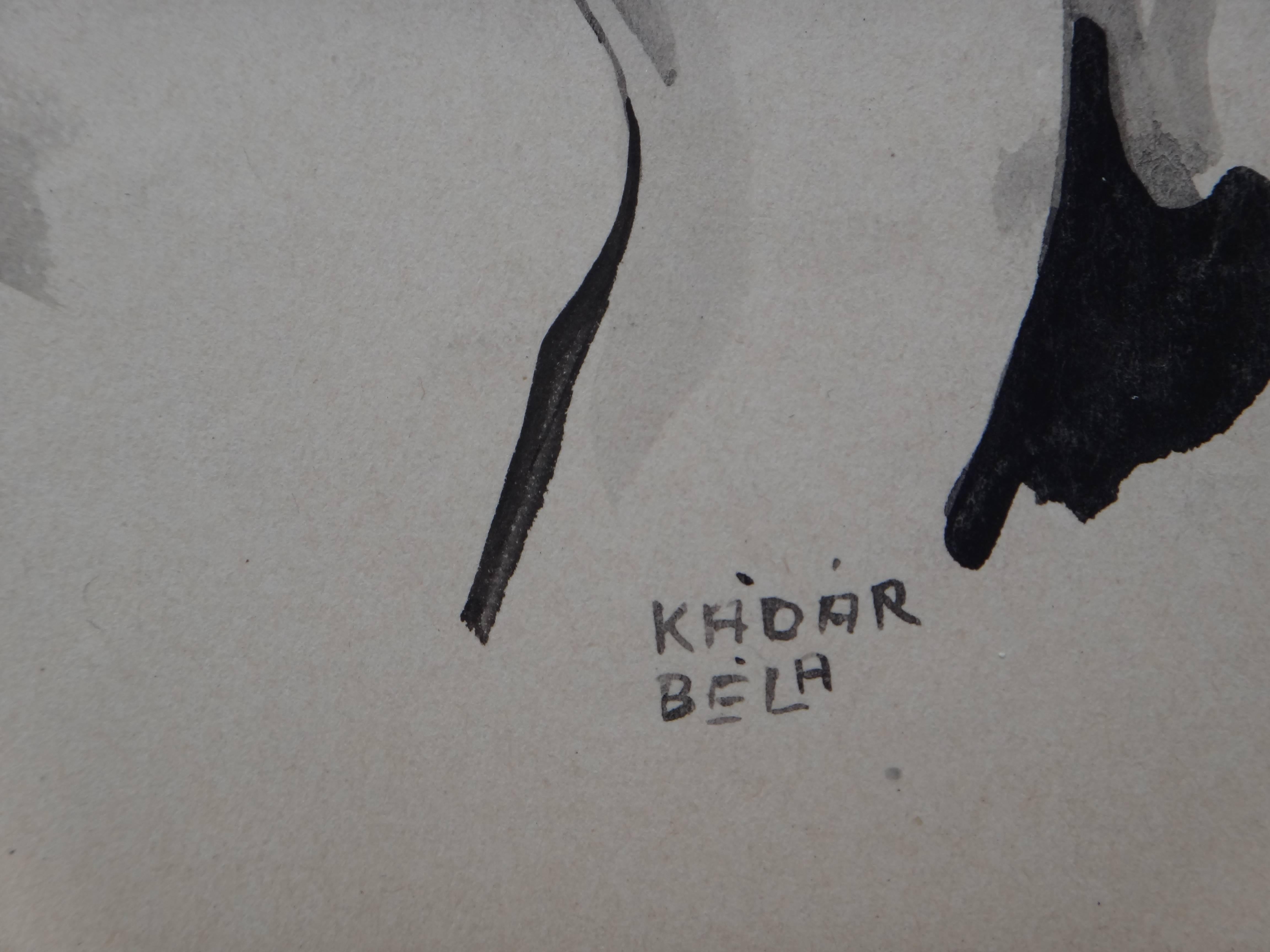 Bla Kdr « Weiblicher Akt » ( Nus féminins ), encre sur papier, années 1920 - Gris Nude par Bela Kadar