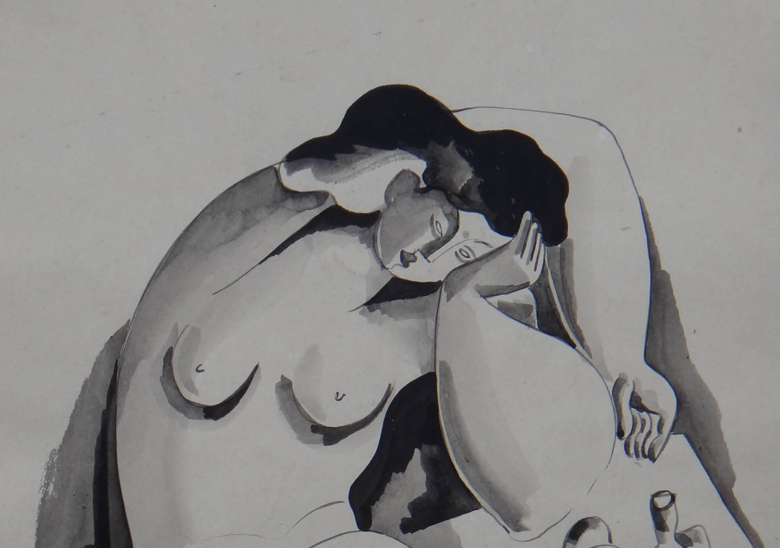 Bla Kdr « Weiblicher Akt » ( Nus féminins ), encre sur papier, années 1920 - Art de Bela Kadar