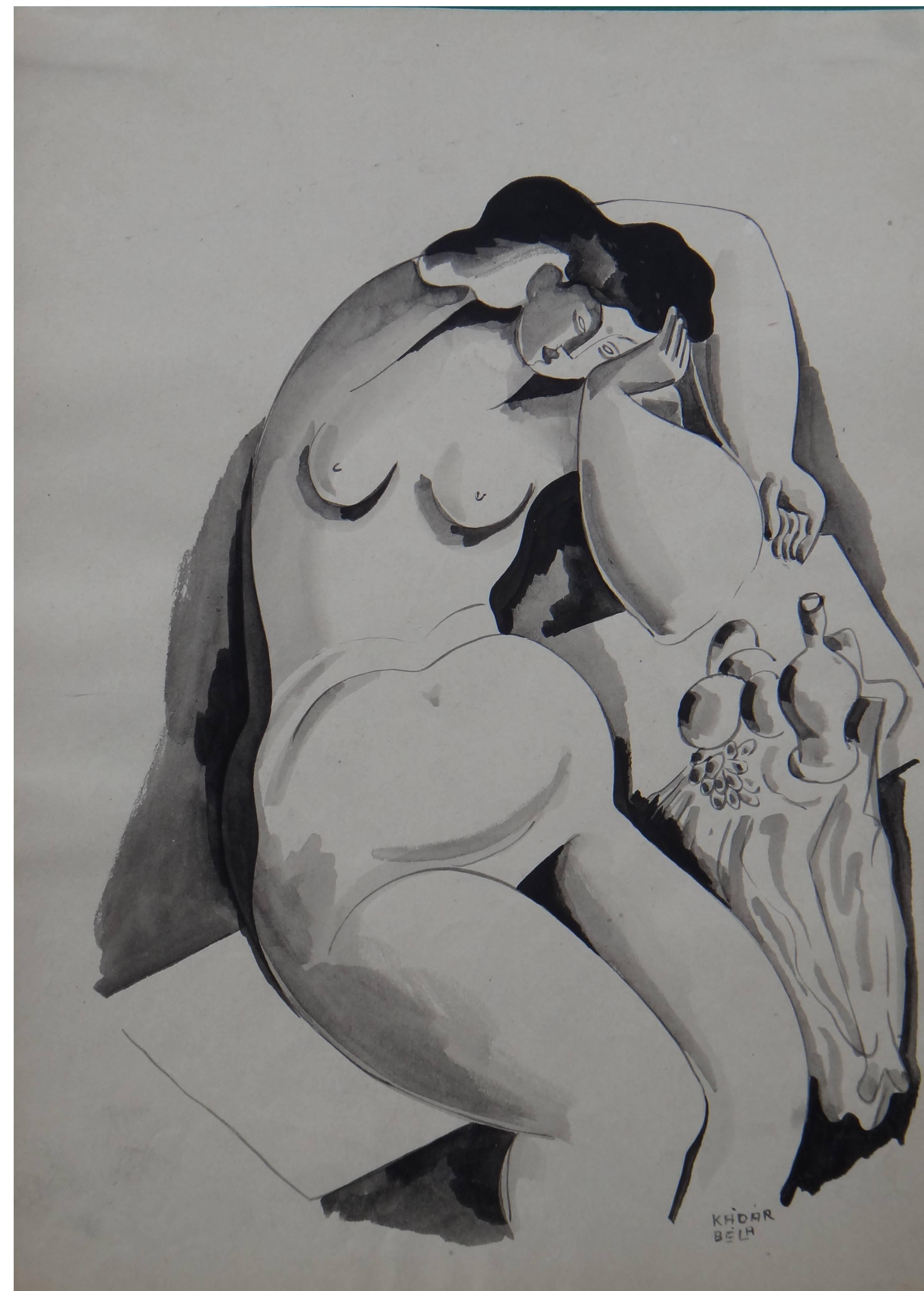 Nude Bela Kadar - Bla Kdr « Weiblicher Akt » ( Nus féminins ), encre sur papier, années 1920