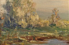 "Paesaggio autunnale" di Caleb Arnold Slade, impressionista americano, autunno, stagno
