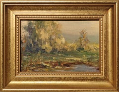 "Paesaggio autunnale" di Caleb Arnold Slade, impressionista americano, autunno, stagno